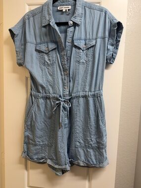 DKNY Light Blue Denim Romper Shorts